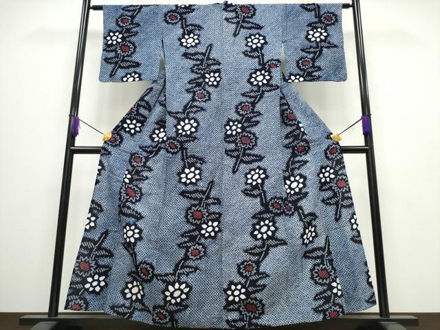 平和屋着物∴夏物　浴衣　有松鳴海絞り　草花文　綿　逸品　CABA0425ng