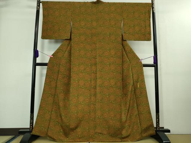 平和屋着物■極上 重要無形文化財 人間国宝 中村勇二郎 江戸小紋 伊勢型紙 古代菊 白根沢織物謹製 鬼しぼ縮緬 証紙付き　逸品　DZAA8518kh5