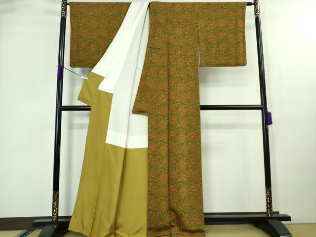 平和屋着物■極上 重要無形文化財 人間国宝 中村勇二郎 江戸小紋 伊勢型紙 古代菊 白根沢織物謹製 鬼しぼ縮緬 証紙付き　逸品　DZAA8518kh5