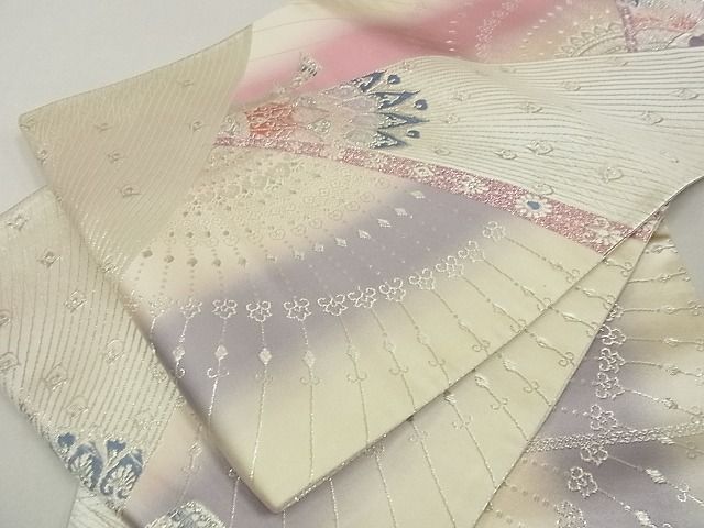 平和屋着物■両面六通柄袋帯　孔雀花文　銀糸　逸品　ga2137