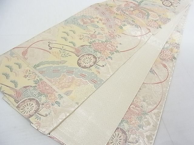 平和屋着物◎佐賀錦　全通柄袋帯　鳳凰花車文　金銀糸　正絹　逸品　AAAH5642Ast