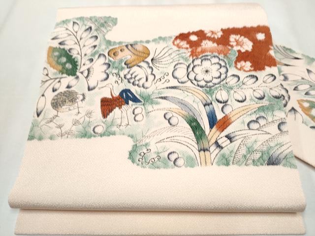 ■■■　サイズ　■■■ 長さ 354.5cm 幅 30.5cm程 ■■■　商品詳細　■■■ 【正絹】 状態は接写画像のように 胴回りに薄い汚れがございますが その他特に目立ったシミ汚れなどもなく大変良い状態です。 着用時には見えない部分になるかと思いますのであまり気にならずお召になれるかと思います。 大変上質な逸品になります。 お安く出品致しますので、是非この機会にいかがでしょうか？ ■■■　注意