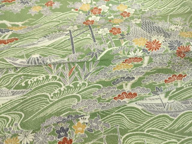 Full-Length Under-Kimono - 平和屋着物▽上質な小紋　単衣　水辺風景花文　正絹　逸品　DAAV5684az
