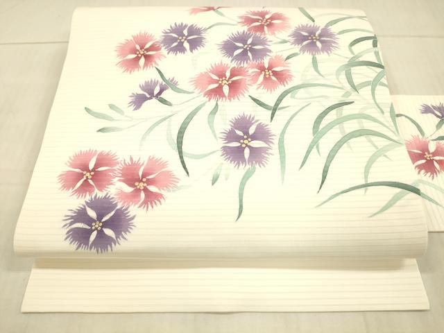 平和屋着物＊夏物　絽塩瀬　九寸名古屋帯　手描き　草花文　金彩　正絹　逸品　DAAW4498cm