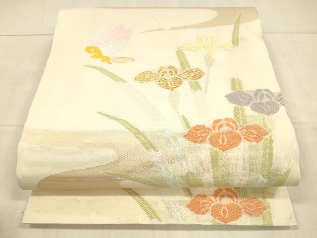 平和屋着物＊夏物　全通柄　本袋帯　唐織　流水花蝶文　金糸　正絹　逸品　DAAX0288cm