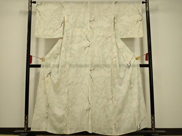 Summer Wear - 平和屋着物＊夏物　小紋　絽　枝花文　正絹　逸品　AABA5526sx