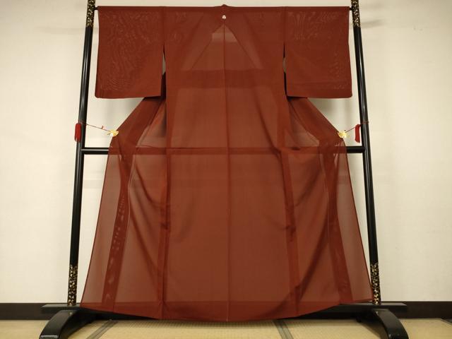 Summer Wear - 平和屋着物＊夏物　色無地　絽　錆色　正絹　逸品　AABA6586jd