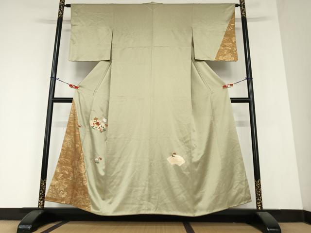 Full-Length Under-Kimono - 平和屋着物●訪問着　駒刺繍　地紙花文　暈し染め　金彩　正絹　逸品　AABA0339zg