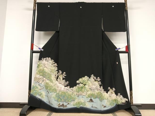 平和屋着物●本加賀友禅作家 松田准一 黒留袖 若松風景花鳥文 暈し染め 正絹 逸品 AABA4499np