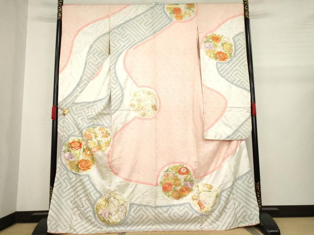 平和屋着物●豪華振袖 絞り 流水花丸文 正絹 逸品 AABA7973ck