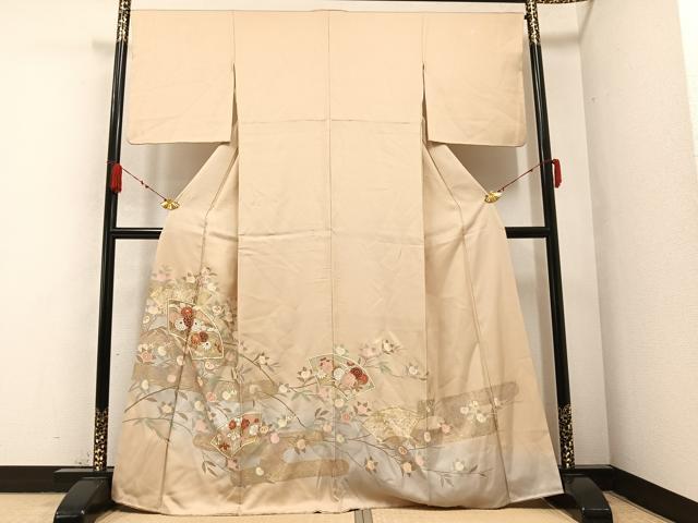 平和屋着物●豪華色留袖 駒刺繍 地紙枝花文 暈し染め 金銀彩 正絹 逸品 AABA8176ph