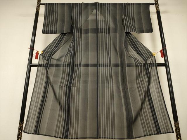 平和屋着物＊夏物　紗紬　縞　三越扱い　正絹　逸品　AABH9458jd