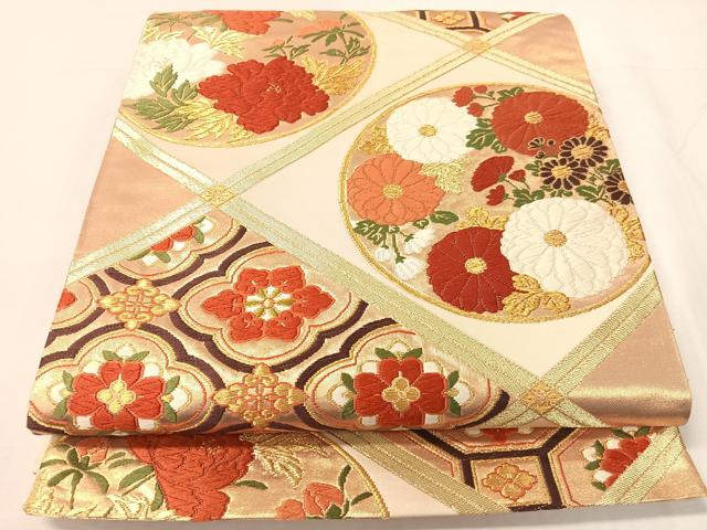 Rakuten - 平和屋着物●西陣　河合美術織物謹製　六通柄袋帯　唐織　花丸天井文　金糸　正絹　逸品　CABH4603vp