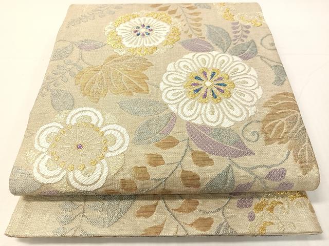 平和屋着物▽六通柄袋帯　スリーシーズン　春夏秋　草花文　金銀糸　正絹　逸品　CABH4609vp