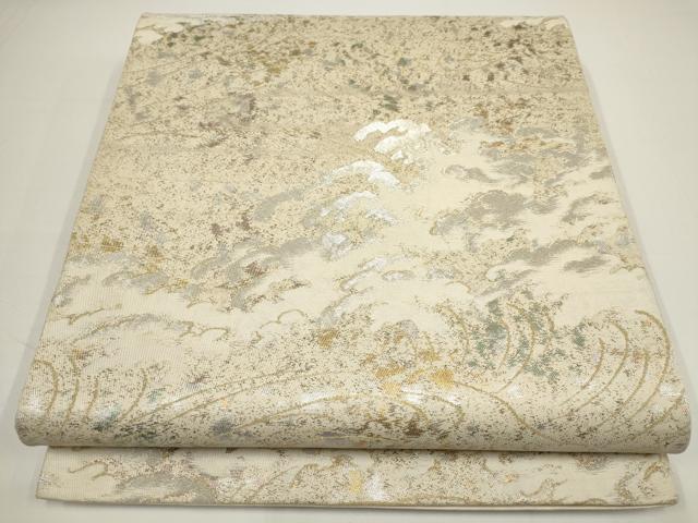 平和屋着物▼六通柄袋帯 立波文 金銀糸 正絹 逸品 AABA1578wj