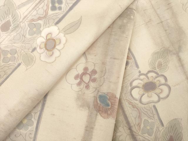 平和屋着物●上質な小紋　紬地　更紗飾花文　正絹　逸品　AABD7371ck
