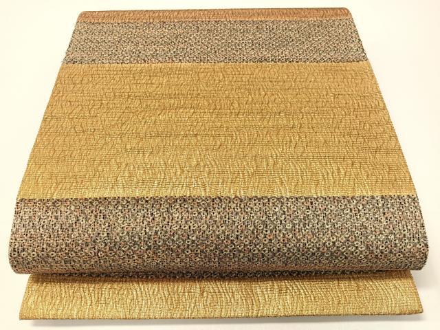 平和屋着物▼六通柄袋帯 横段鹿の子文 金糸 正絹 逸品 CAAX7107vp