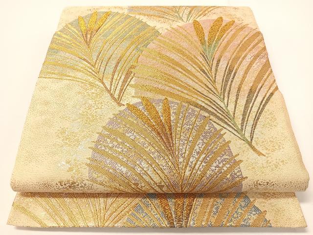 平和屋着物▼六通柄袋帯 慶賀傘松文 金銀糸 引箔 正絹 逸品 未使用 CAAX7130vp