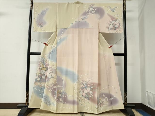 Rakuten - 平和屋着物●訪問着　友禅　作家物　牡丹草花文　暈し染め　正絹　逸品　CABC6651yc