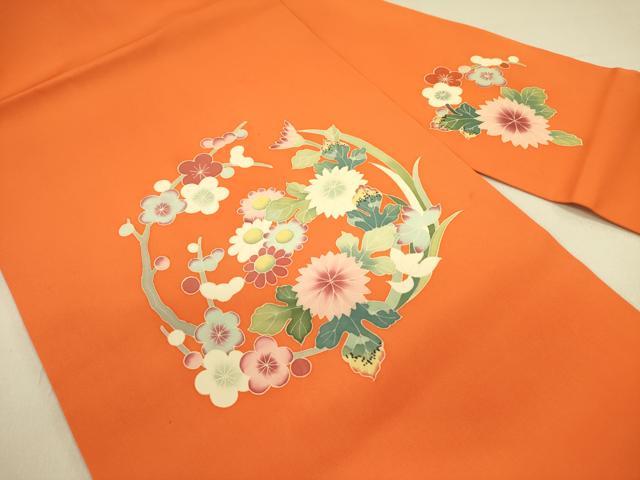 平和屋着物●塩瀬　九寸名古屋帯　友禅　作家物　枝梅　草花文　正絹　逸品　DABB7332op