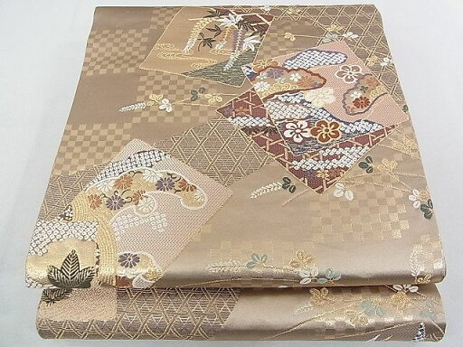 平和屋着物◎六通柄袋帯 流水色紙重ね草花文 金糸 逸品 DAAD5050rt 平和屋着物◎六通柄袋帯 流水色紙重ね草花文 金糸 逸品 DAAD5050rt