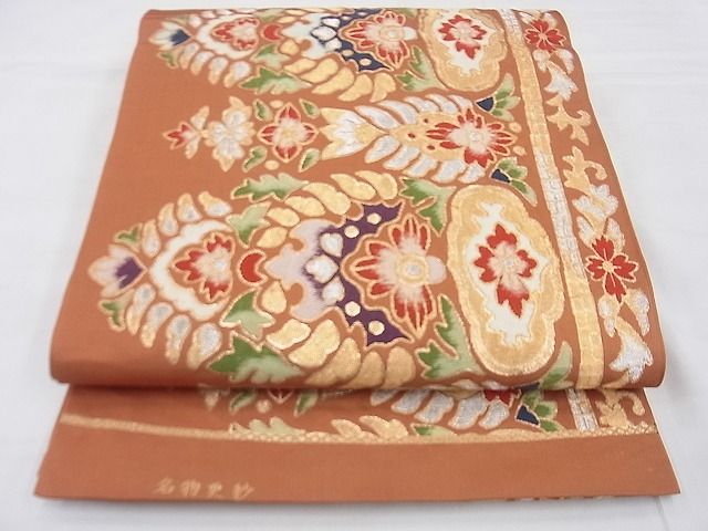 平和屋着物◎六通柄 本袋帯 名物更紗 金糸 逸品 BAAF4235xa