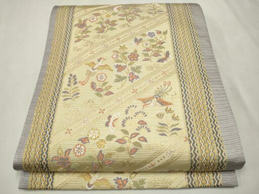 平和屋着物●六通柄袋帯 唐織 飛鶴花蝶文 金糸 正絹 逸品 CAAT0862hy 平和屋着物●六通柄袋帯 唐織 飛鶴花蝶文 金糸 正絹 逸品 CAAT0862hy