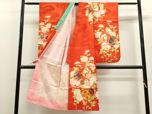 平和屋着物[]七五三　女の子　7歳　祝着　四つ身　駒刺繍　鼓飛鶴枝花文　金彩　洗える着物　CAAZ7150ze