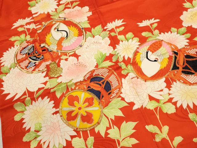 平和屋着物[]七五三　女の子　7歳　祝着　四つ身　駒刺繍　鼓飛鶴枝花文　金彩　洗える着物　CAAZ7150ze
