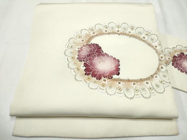 平和屋着物●塩瀬　九寸名古屋帯　舞花文　金銀彩　正絹　逸品　CABD0457hy