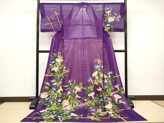 Rakuten - 平和屋本店＊希少　夏物　訪問着　お引きずり・お引き摺り　紗　舞妓　芸子　朝顔　桑の実色地　八掛付き　逸品　CYAA4710s6
