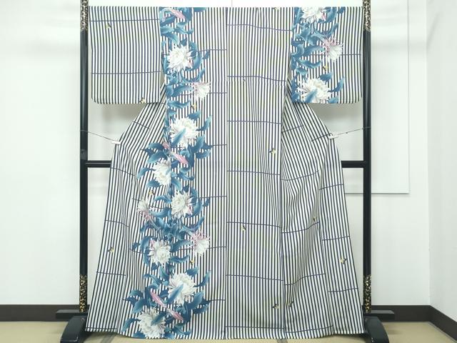 平和屋着物□極上 夏物 撫松庵 セオアルファ 小紋・浴衣兼用 黒猫 草花