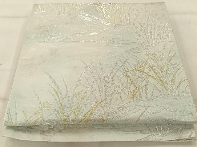 平和屋着物◎六通柄袋帯　風景文　金銀糸　正絹　逸品　AABA3719tn