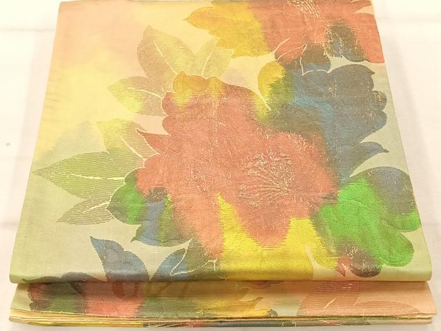 平和屋着物◎六通柄袋帯　草花文　引箔　正絹　逸品　AABA3700tn