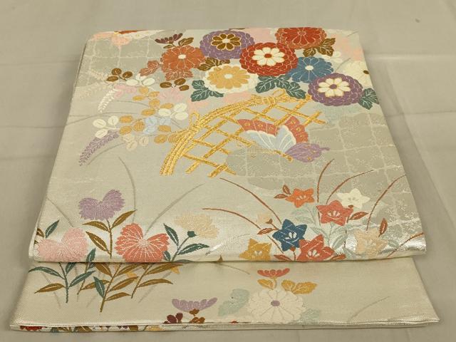 平和屋着物◎六通柄袋帯　唐織　花蝶文　金銀糸　正絹　逸品　AABA4371ou