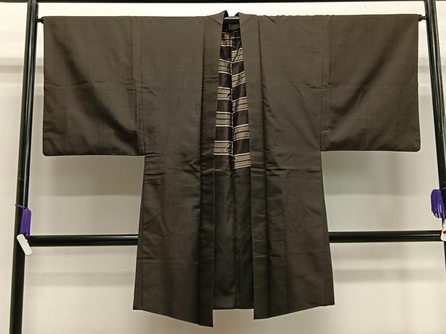 平和屋着物■男性長羽織紬地縞正絹逸...