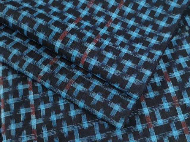 平和屋着物●久留米絣　単衣　格子柄　綿　逸品　CABC6757yc