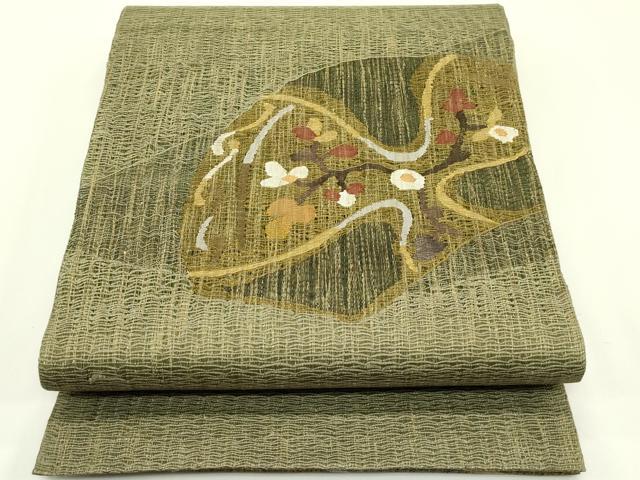 平和屋着物＊夏物 太鼓柄袋帯 すくい織 草花文 金糸 正絹 逸品 CABH5755rv