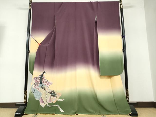 平和屋着物●十日町　加賀草木友禅の第一人者　田村哲彦　振袖　女人花蝶文　暈し染め　正絹　逸品　DABB0461ud