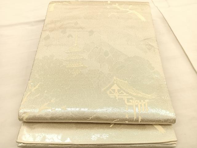 平和屋着物◎六通柄袋帯　京洛百景　東寺　銀糸　正絹　逸品　BAAV1903hv