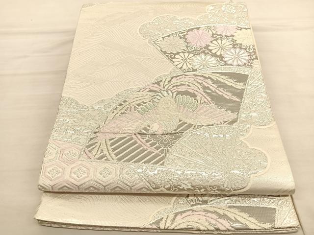 平和屋着物◎六通柄袋帯　唐織　鳳凰扇面花文　プラチナ箔　正絹　逸品　BAAV1928hv