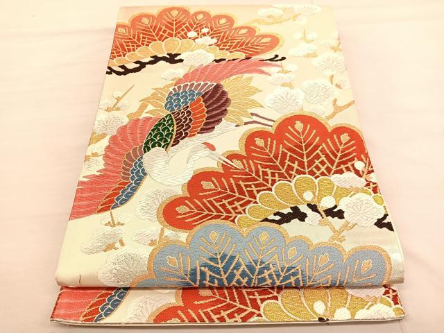 未使用】藍染 袋帯 六通 満月 松浪鶴 未使用】藍染 袋帯 六通 満月