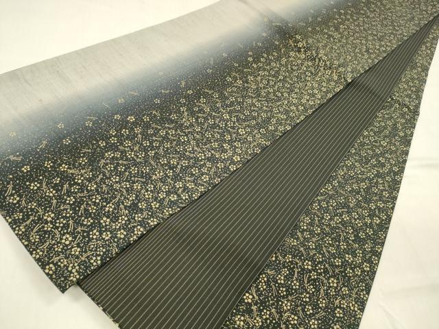 平和屋着物●両面　全通柄袋帯　紬地　松葉花文　間道　金彩　正絹　逸品　DABB3161cm