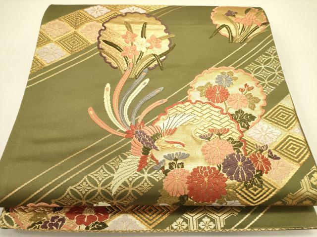 平和屋着物●六通柄袋帯　唐織　雪輪鳳凰花文　金糸　正絹　逸品　DABB7369op