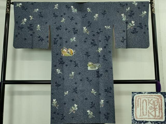 平和屋着物■極上　人間国宝　羽田登喜男　TOKIOetTOKI　道行コート　ロング丈　鴛鴦　たたき染め　金銀彩　逸品　DZAB2775kh6