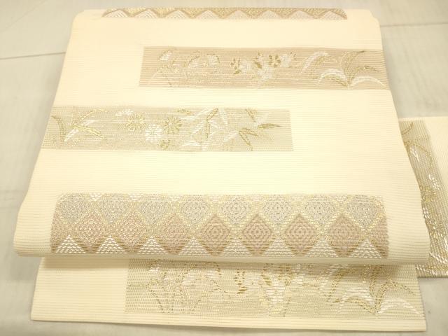 平和屋着物＊夏物　九寸名古屋帯　横段草花文　金銀糸　正絹　逸品　DAAX0492cm