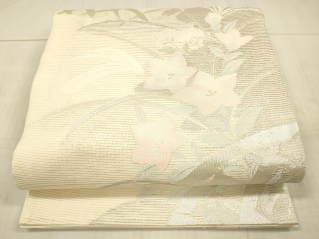 平和屋着物＊夏物　六通柄袋帯　籬草花文　銀糸　正絹　逸品　DAAX0513cm