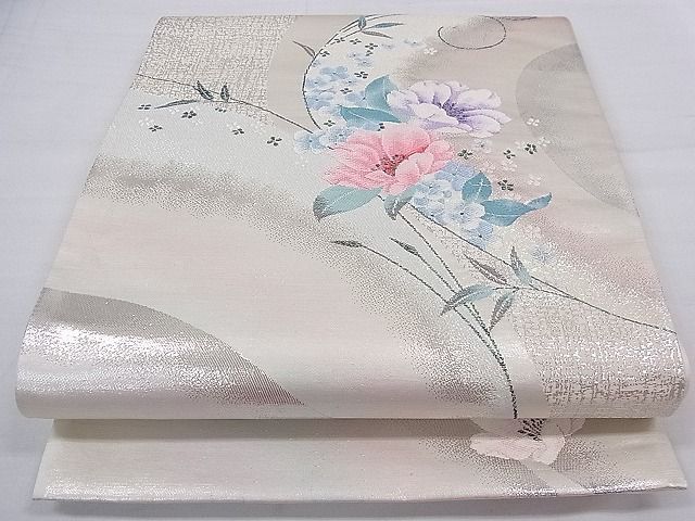平和屋着物■太鼓柄京袋帯 草花文 銀糸 逸品 ca3629