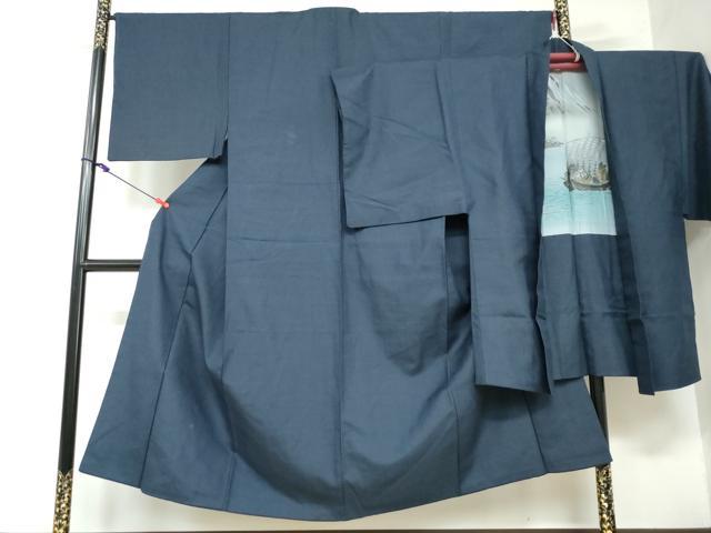 平和屋着物●男性　紬　アンサンブル　長羽織　100亀甲　総詰め　正絹　逸品　DAAW5378ud