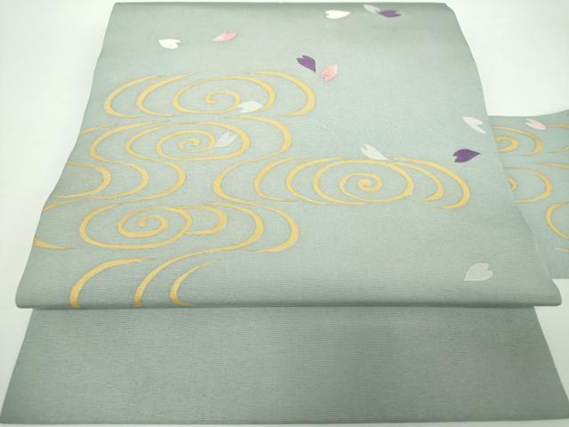 平和屋着物●九寸名古屋帯　刺繍　流水桜　金彩　金通し地　正絹　逸品　DAAX4194ps(4)